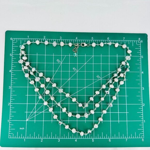 Layered Genuine Pearl & Faceted Glass Beads Link Necklace over Sterling Silver - Picture 9 of 9